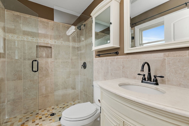 705 Old Mill Grove Rd, Lake Zurich, IL 60047 - bathroom featuring vanity, a stall shower, and toilet