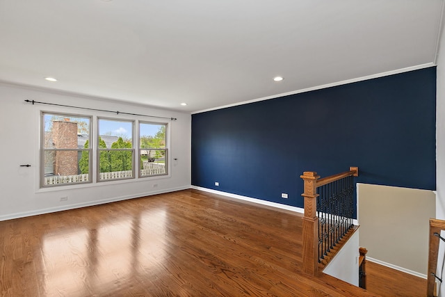 705 Old Mill Grove Rd, Lake Zurich, IL 60047 - empty room featuring crown molding, recessed lighting, baseboards, and wood finished floors