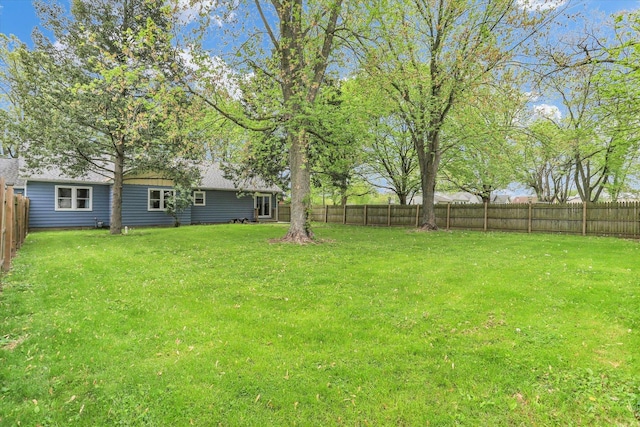view of yard with a fenced backyard