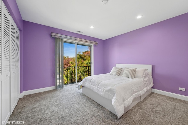 4000 Dundee Rd Unit 202C, Northbrook, IL 60062 - carpeted bedroom with baseboards, a closet, recessed lighting, and access to outside