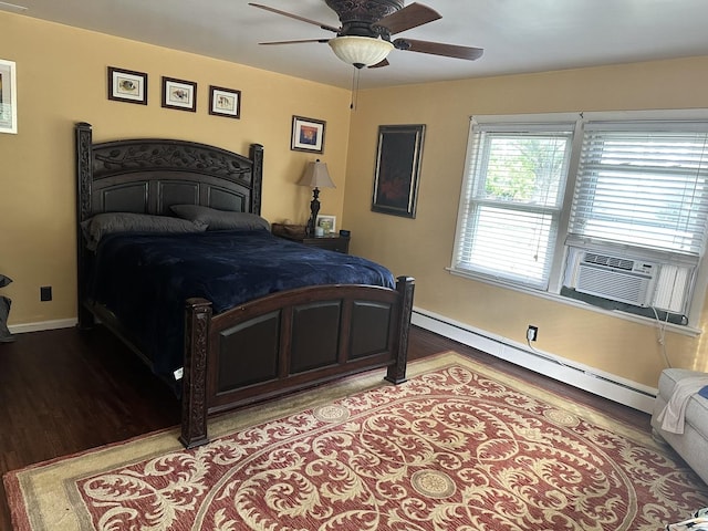 436 E Seminary Ave, Onarga, IL 60955 - bedroom featuring light wood finished floors, baseboard heating, baseboards, cooling unit, and ceiling fan