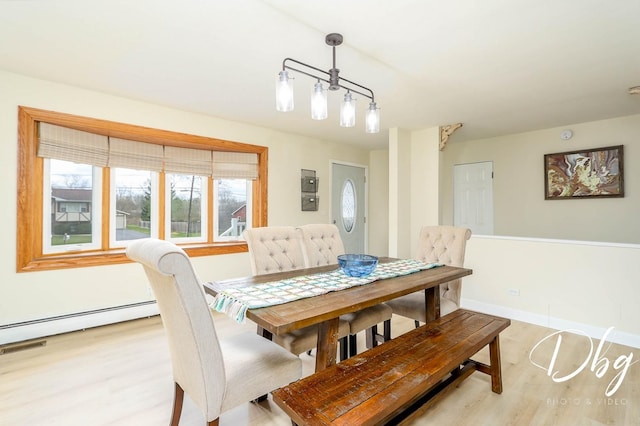 395 Magnolia Ave, Gurnee, IL 60031 - dining room featuring baseboards, a baseboard heating unit, and light wood-style flooring