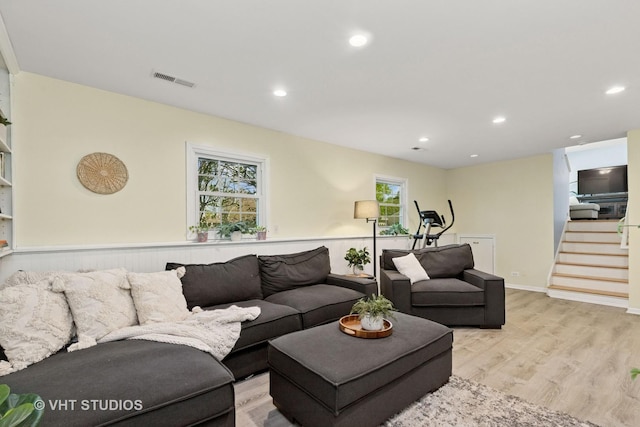 69 N Idlewild Ave, Mundelein, IL 60060 - living room with light wood finished floors, recessed lighting, and stairs
