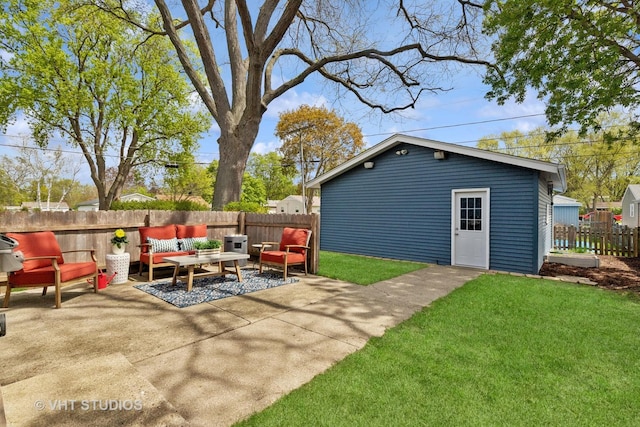 69 N Idlewild Ave, Mundelein, IL 60060 - view of patio / terrace with an outdoor hangout area and an outbuilding
