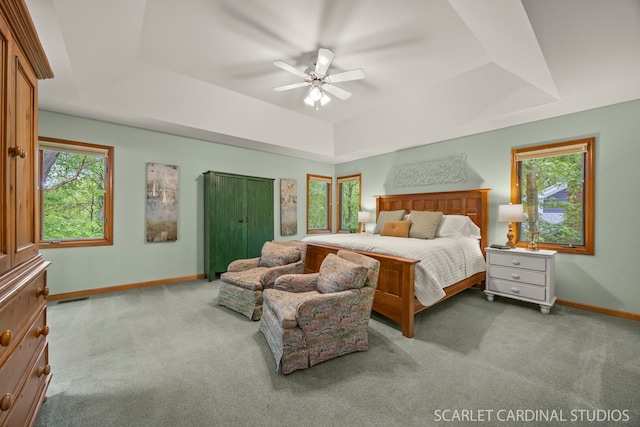 645 Rosewood Dr, West Chicago, IL 60185 - carpeted bedroom featuring a tray ceiling, baseboards, and ceiling fan