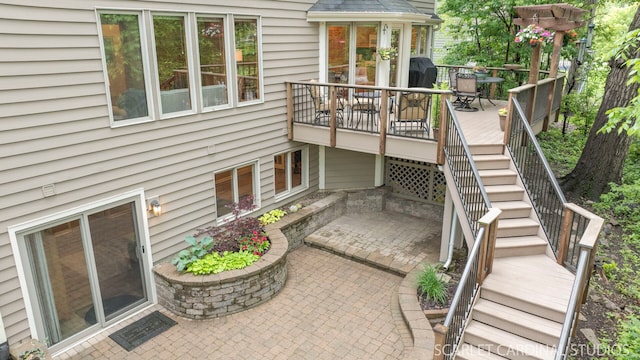 645 Rosewood Dr, West Chicago, IL 60185 - view of patio featuring stairway, a wooden deck, and outdoor dining space
