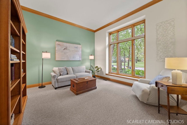645 Rosewood Dr, West Chicago, IL 60185 - living area with carpet floors, baseboards, and crown molding