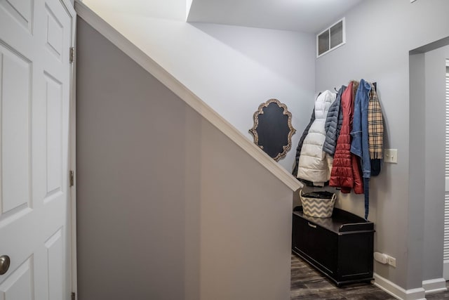 3052 Mosedale St, Elgin, IL 60124 - mudroom featuring visible vents, baseboards, and dark wood-style floors