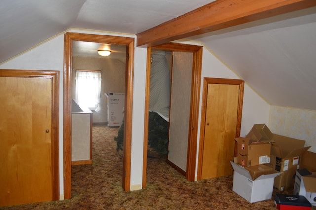 bonus room featuring vaulted ceiling and carpet floors