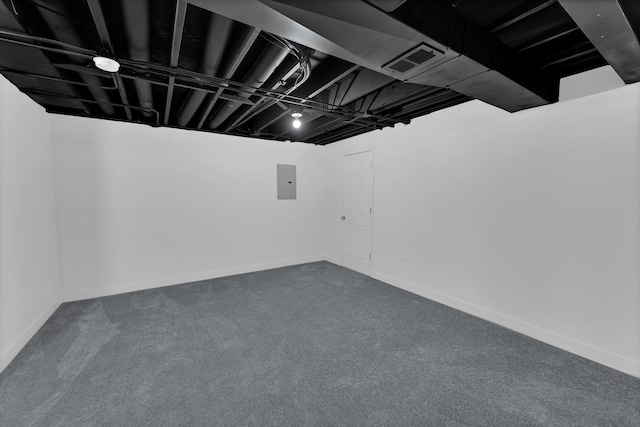 17247 Lakebrook Dr, Orland Park, IL 60467 - finished basement with carpet floors, baseboards, visible vents, and electric panel