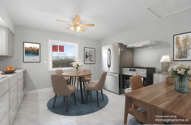 877 163rd St, Calumet City, IL 60409 - dining space featuring a ceiling fan and marble finish floor