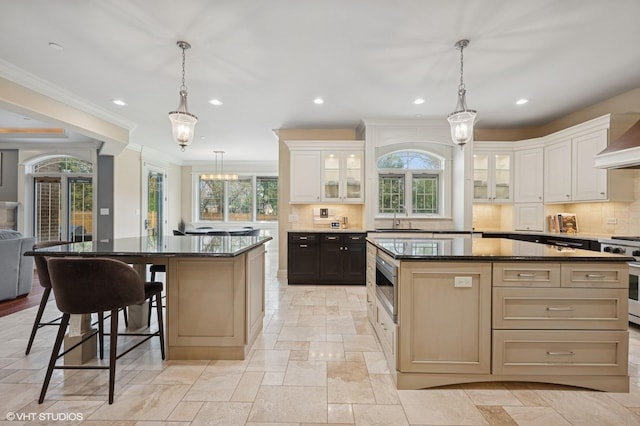 3244 Lakeside Ave, Northbrook, IL 60062 - kitchen with ornamental molding, a wealth of natural light, a sink, and a center island