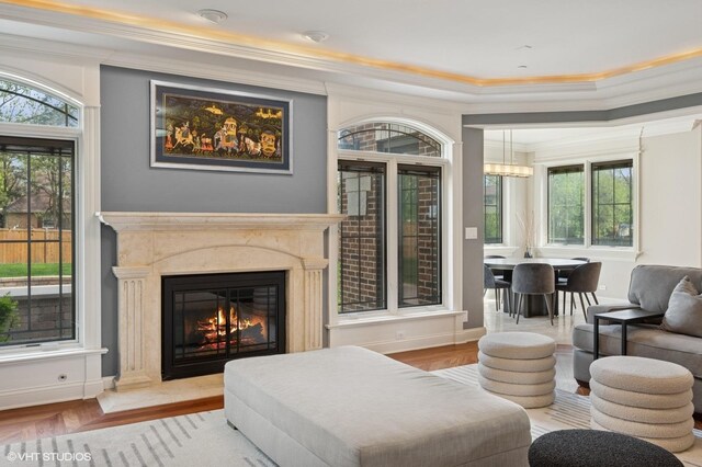 3244 Lakeside Ave, Northbrook, IL 60062 - sitting room featuring baseboards, ornamental molding, wood finished floors, and plenty of natural light