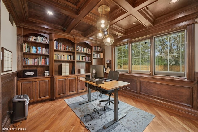 3244 Lakeside Ave, Northbrook, IL 60062 - office with wooden walls, beam ceiling, wooden ceiling, and ornamental molding