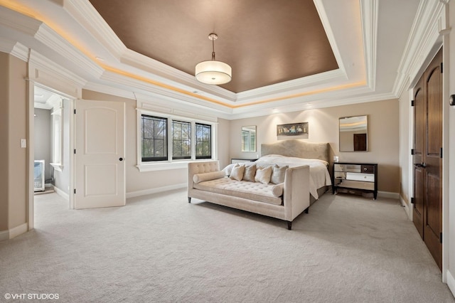 3244 Lakeside Ave, Northbrook, IL 60062 - carpeted bedroom featuring baseboards, ornamental molding, and a tray ceiling