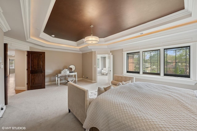 3244 Lakeside Ave, Northbrook, IL 60062 - bedroom with crown molding, carpet flooring, a raised ceiling, and baseboards