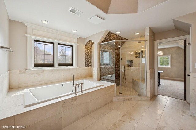 3244 Lakeside Ave, Northbrook, IL 60062 - full bathroom with tile patterned flooring, visible vents, a shower stall, and a bath
