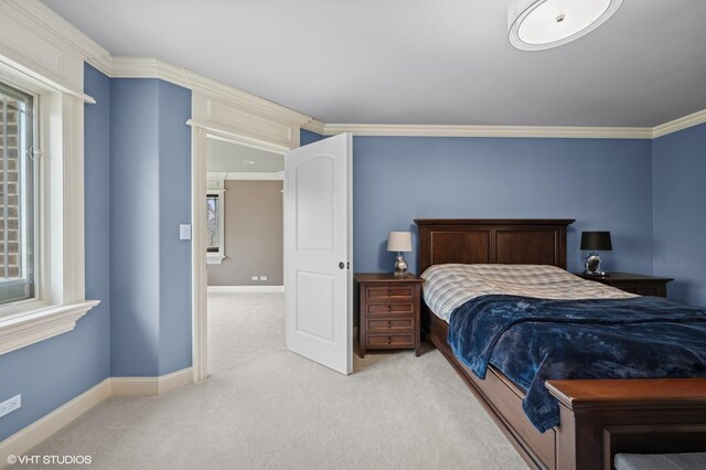 3244 Lakeside Ave, Northbrook, IL 60062 - bedroom with baseboards, light colored carpet, ornamental molding, and multiple windows