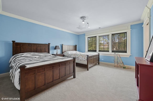 3244 Lakeside Ave, Northbrook, IL 60062 - bedroom with baseboards, ornamental molding, and light colored carpet