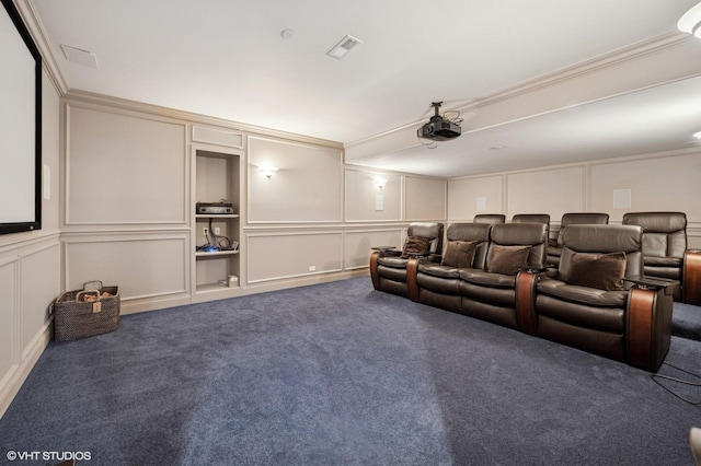 3244 Lakeside Ave, Northbrook, IL 60062 - carpeted cinema with visible vents, ornamental molding, and a decorative wall