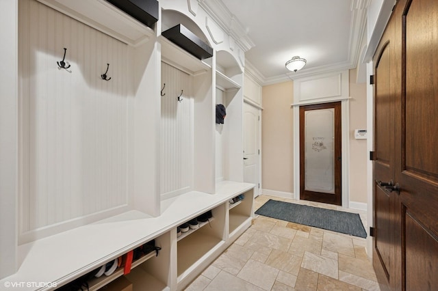 3244 Lakeside Ave, Northbrook, IL 60062 - mudroom with stone finish floor and ornamental molding