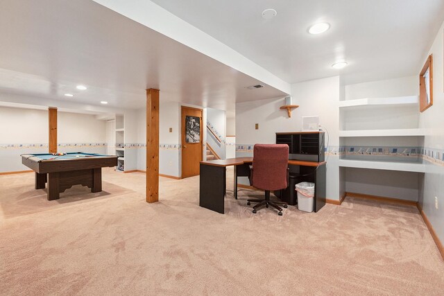 17130 Inverness Dr, Tinley Park, IL 60487 - carpeted office space with baseboards, recessed lighting, pool table, and visible vents