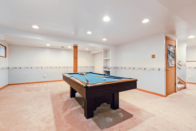 17130 Inverness Dr, Tinley Park, IL 60487 - rec room with carpet floors, recessed lighting, baseboards, and pool table