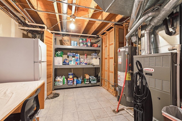 17130 Inverness Dr, Tinley Park, IL 60487 - unfinished below grade area with freestanding refrigerator, heating unit, and water heater