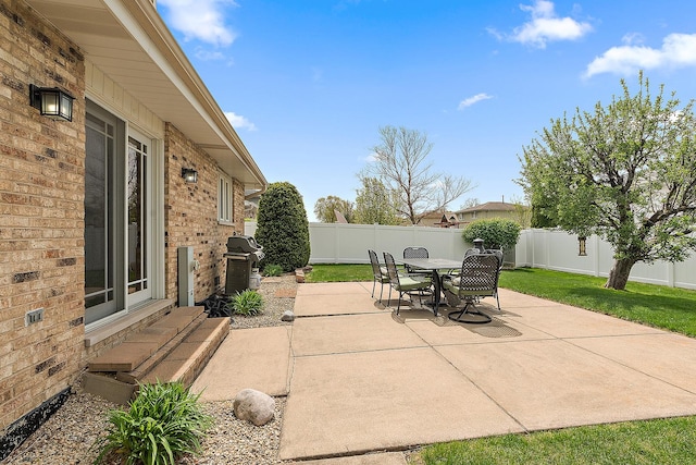 17130 Inverness Dr, Tinley Park, IL 60487 - view of patio / terrace featuring grilling area, outdoor dining space, a fenced backyard, and entry steps