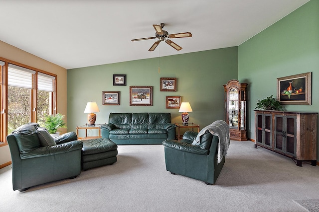 17130 Inverness Dr, Tinley Park, IL 60487 - carpeted living room featuring a ceiling fan and lofted ceiling