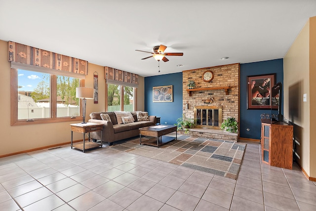 17130 Inverness Dr, Tinley Park, IL 60487 - living room featuring visible vents, baseboards, ceiling fan, and tile patterned floors