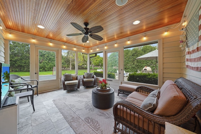 227 Abbott Pl, Tower Lakes, IL 60010 - sunroom with a ceiling fan, track lighting, and healthy amount of natural light