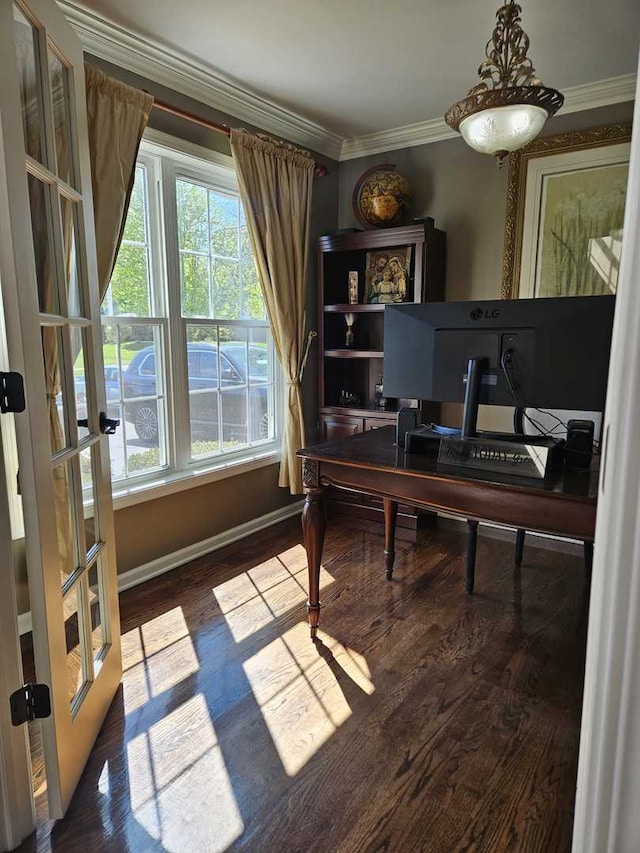 80 Chestnut Ct, Elgin, IL 60120 - home office featuring ornamental molding, baseboards, and wood finished floors