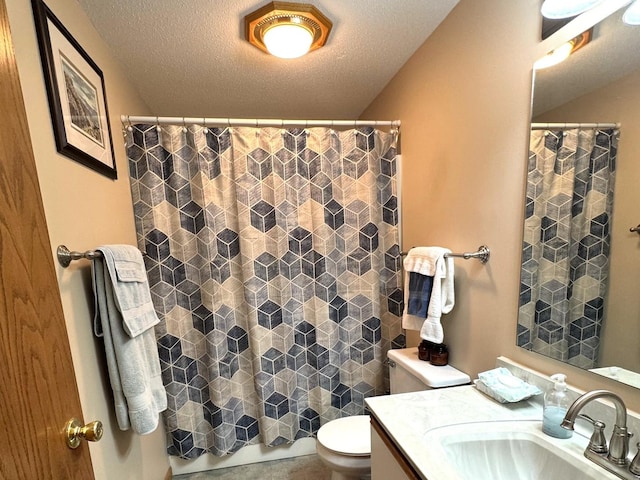 25-14 Country Hill Ct, Lake Carroll, IL 61046 - bathroom featuring toilet, a shower with curtain, vanity, and a textured ceiling