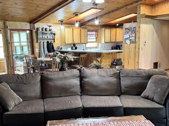 25-14 Country Hill Ct, Lake Carroll, IL 61046 - living room with wooden ceiling and wood walls