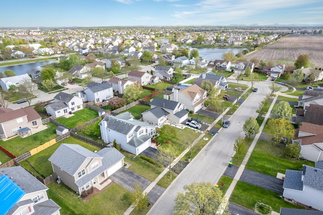 bird's eye view with a water view and a residential view