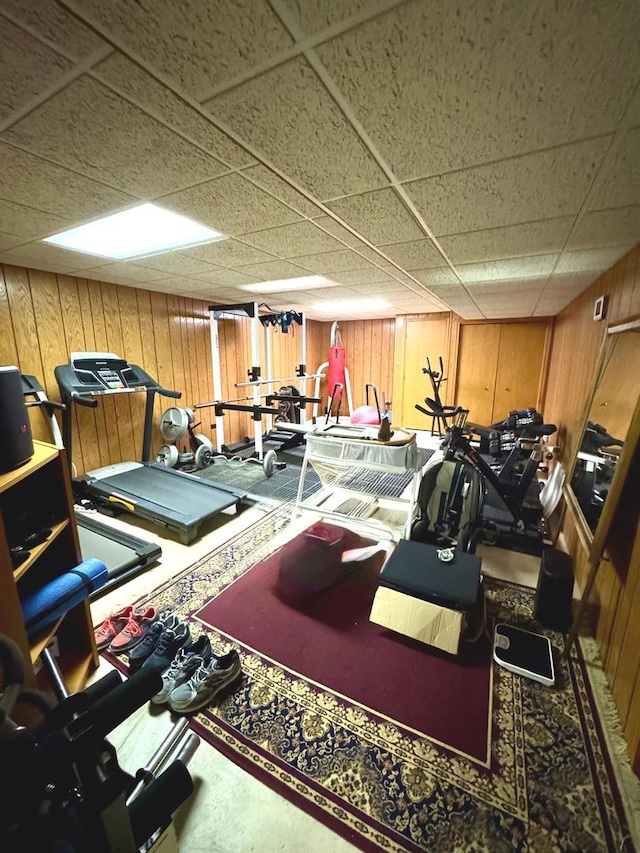 gym with wood walls