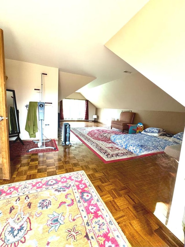 bedroom featuring vaulted ceiling