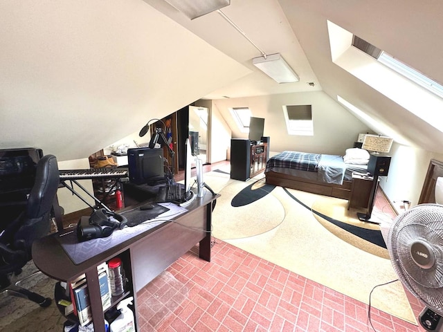 bedroom with lofted ceiling