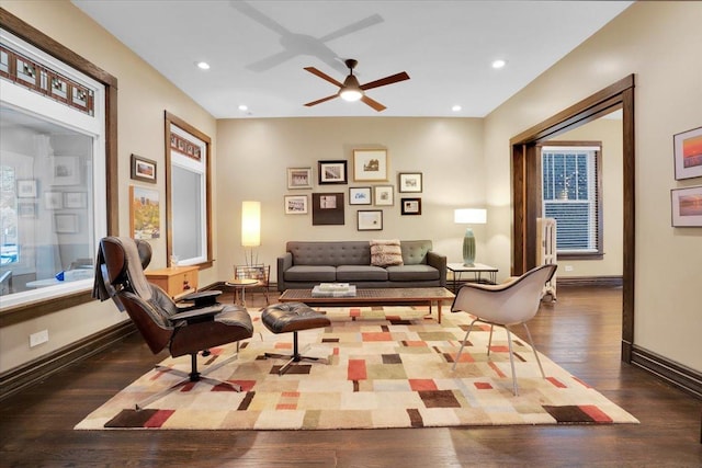 1331 W Granville Ave, Chicago, IL 60660 - living area featuring baseboards, recessed lighting, ceiling fan, and wood finished floors