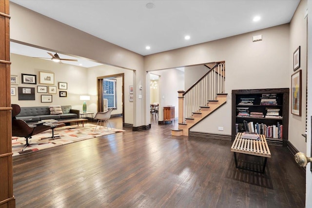 1331 W Granville Ave, Chicago, IL 60660 - living area with stairway, a ceiling fan, recessed lighting, and wood finished floors