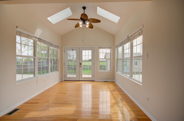 1120 Redwood Ln, Minooka, IL 60447 - unfurnished sunroom with french doors, visible vents, and a skylight