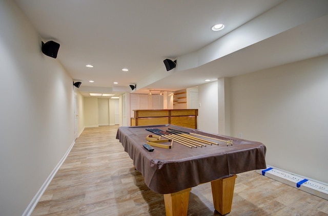 1120 Redwood Ln, Minooka, IL 60447 - playroom with recessed lighting, light wood-style flooring, baseboards, and pool table
