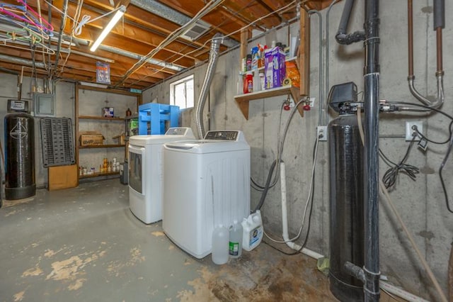 below grade area with washing machine and dryer