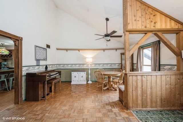 27833 W Bayview Dr, Ingleside, IL 60041 - additional living space featuring wainscoting, a ceiling fan, and high vaulted ceiling