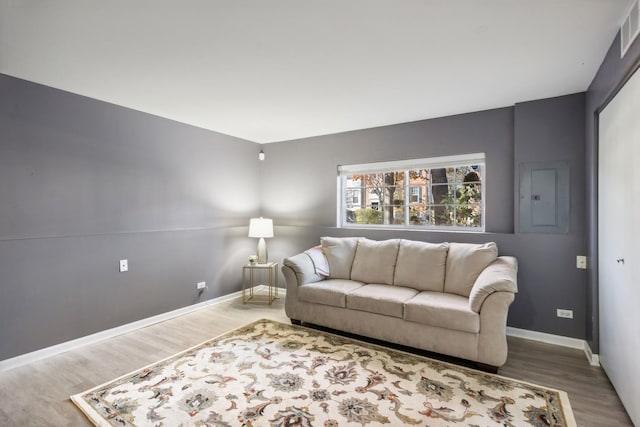 168 Willow Blvd, Willow Springs, IL 60480 - living room featuring wood finished floors, baseboards, and electric panel