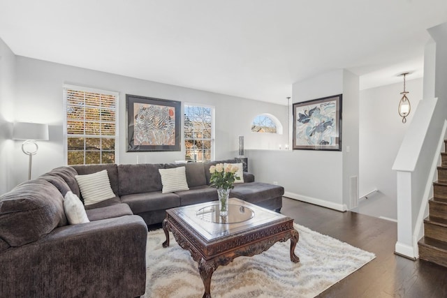 168 Willow Blvd, Willow Springs, IL 60480 - living room featuring wood finished floors, stairs, and baseboards