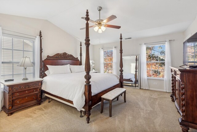 168 Willow Blvd, Willow Springs, IL 60480 - bedroom featuring light carpet, lofted ceiling, a ceiling fan, and baseboards