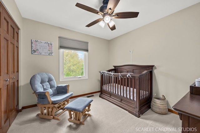 bedroom featuring carpet floors, baseboards, and visible vents