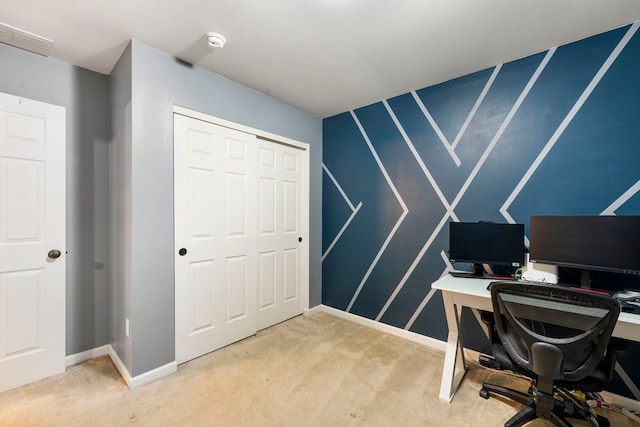 733 Florence St, Hampshire, IL 60140 - office area featuring baseboards, light colored carpet, and visible vents